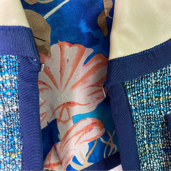 Tracy Reese Leather Trimmed Cropped Tweed Jacket in Bright Navy Size 4 NWT - Picture 8 of 12